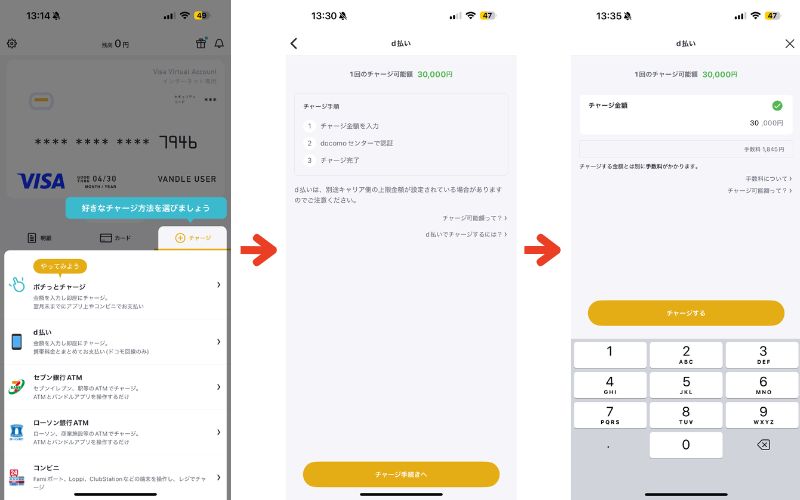 d払いでチャージする方法